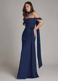 Azazie Ezria Bridesmaid Dresses Dark Navy A-Line Off the Shoulder Chiffon Dress image12