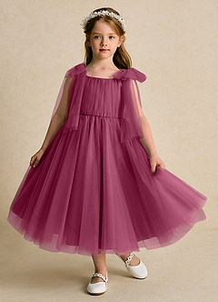 Azazie Dori Robe Demoiselle D'honneur Fillette Robe Trapèze en Tulle Rayé Mûre image2
