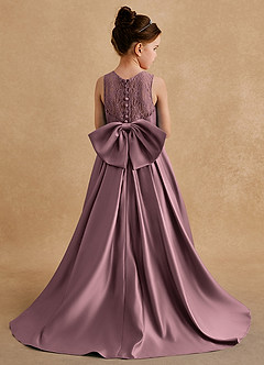 Azazie Sammy Robe Demoiselle D'honneur Fillette Robe Trapèze en Mat Satiné Dentelle Mauve Vintage image1