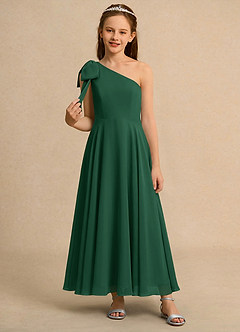 Azazie Guppy Girls Formal Abiti da Ragazza di Fiori Abito A-Line in Chiffon Monospalla Verde Scuro image3