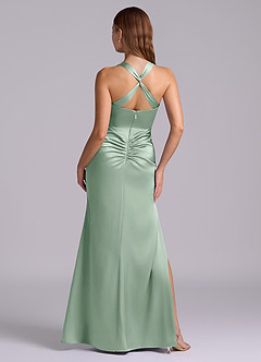 Azazie Amelie Bridesmaid Dresses Agave A-Line Pleated Stretch Satin Dress image7