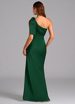 Azazie Yuanna Bridesmaid Dresses Dark Green Mermaid One Shoulder Stretch Satin Dress image2