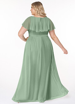 Azazie Jael Bridesmaid Dresses Matcha A-Line V-Neck Mesh Dress image10