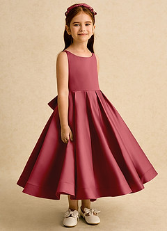Azazie Babs Blumenmädchenkleider Ballkleid Plissee Matte Satin Kleid Granatapfelrot image3