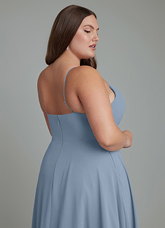 Azazie Amani Vestidos de damas de honor Vestido Azul Polvoriento de Gasa de Línea A con Plisado image13