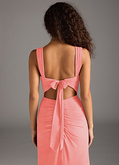Azazie Jesaphine Bridesmaid Dresses Coral Sheath Bow Chiffon Dress image6