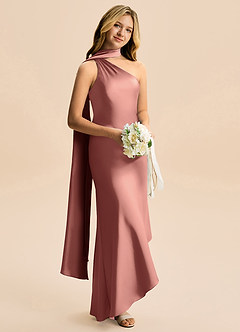 Azazie Briony Junior Etui Plissee Stretch-Satin Kleid Rosettenrosa image4