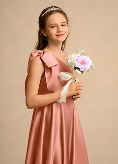Azazie Guppy Junior Formal Flower Girl Klänningar Klä A-Line i Matt satäng Ena axeln image6