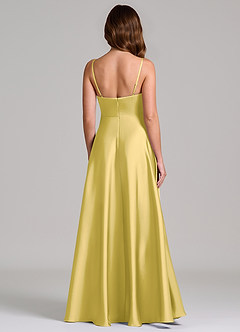 Azazie Amani Bridesmaid Dresses Canary A-Line Pleated Stretch Satin Dress image5
