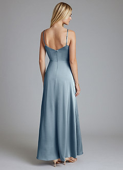 Azazie Azuree Vestidos de damas de honor Vestido de Azul Polvoriento de Satén Elástico de Corte en A con Plisado image2