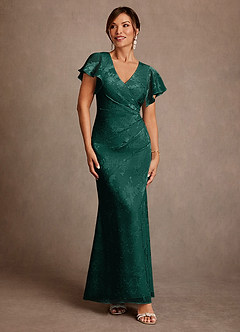 Azazie Dorina Klänningar till brudens mor Klä Tubklänning i Blommig Jacquard Plisserad Tallgrön image1