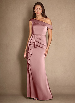 Azazie Hamptons vestidos de madre de la novia Vestido de Rosa Polvorienta de Satén Elástico de Corte En A con Plisado image4