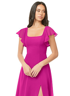 Azazie Bondi Bridesmaid Dresses Fuchsia A-Line Ruched Chiffon Dress image6