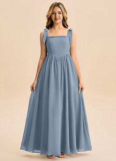 Azazie Delia Junior Abito A-Line in Chiffon Fiocco Blu Polveroso image5