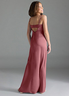 Azazie Leonis Junior Desert Rose A-Line Pleated Stretch Satin Dress image5