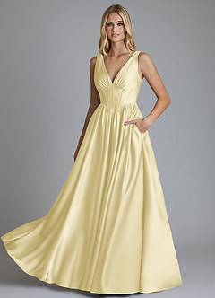 Azazie Delmie Brudtärnklänningar Klä av A-Linje i Stretch Satin Korsett Citronsorbet image6