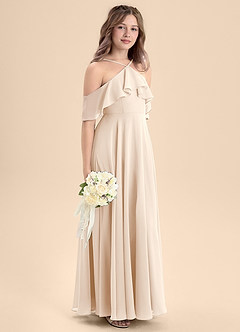 Azazie Tessabelle Junior Jurk van Chiffon met A-Lijn Off the Shoulder Wit Albast image5