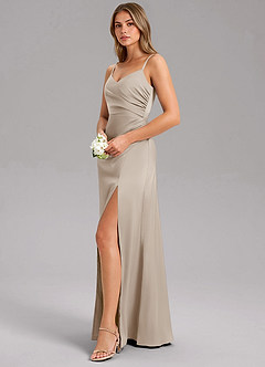 Azazie Azuree Brautjungfernkleider A-Linie Plissee Stretch-Satin Kleid Frost image4