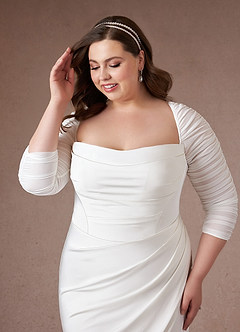 Azazie Marsella Vestidos de novia Vestido de Diamante Blanco de Satén con cara trasera de crepé de Corte Sirena con Sin tirantes image15