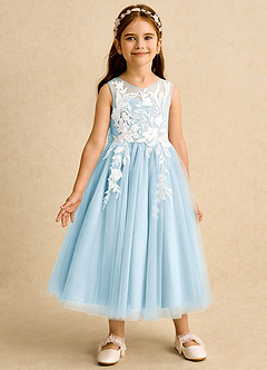 Azazie Sundae Robe Demoiselle D'honneur Fillette Robe Princesse en Dentelle Bleu Ciel image5