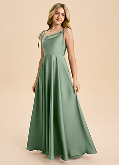 Azazie Popsy Junior Matcha A-Line Bow Stretch Satin Dress image6