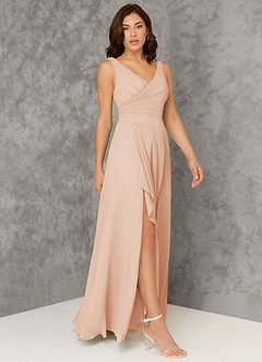 Azazie Kori Robes de demoiselle d'honneur Robe Trapèze en Mousseline de soie Plissée Rose Perle image1