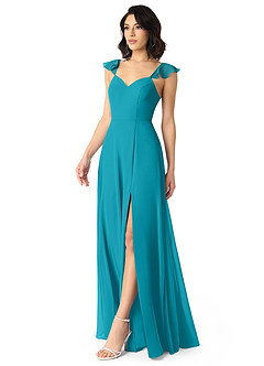 Azazie Everett Bridesmaid Dresses Jade A-Line V-neck Ruched Chiffon Dress image3