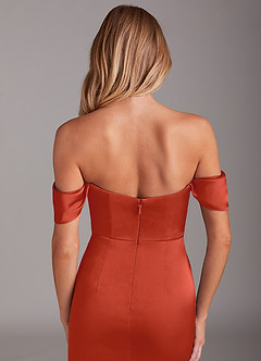 Azazie Saige Bridesmaid Dresses Rust Mermaid Off the Shoulder Stretch Satin Dress image7