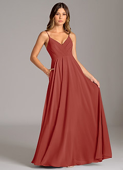 Azazie Amani Brautjungfernkleider A-Linie Plissee Chiffon Kleid Terrakotta image6
