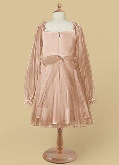 Azazie Aya Robe Demoiselle D'honneur Fillette Robe Trapèze en Tulle avec manches Rose Perle image7