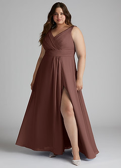 Azazie Karina Bridesmaid Dresses Espresso A-Line Pleated Chiffon Dress image6