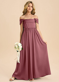 Azazie Hattie Junior Desert Rose A-Line Pleated Stretch Satin Dress image3