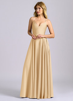 Azazie Truce Bridesmaid Dresses Gold A-Line Stretch Satin Dress image4