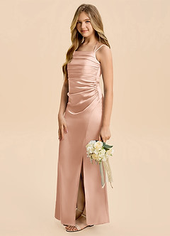 Azazie Nova Junior Robe Fourreau en Satin extensible Plissée Or Rose image4
