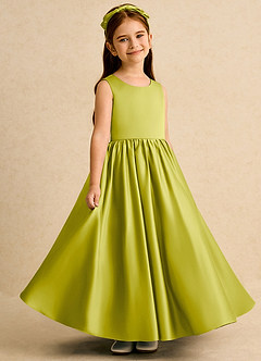 Azazie Nellia Flower Girl Dresses Lemongrass A-Line Bow Matte Satin Dress image4