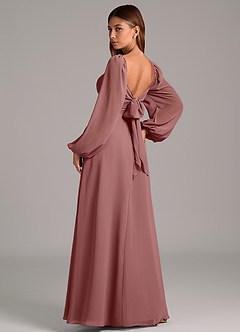 Azazie Annistyn 신부 들러리 드레스 A라인 긴팔 쉬폰 바닥 길이 드레스 image2