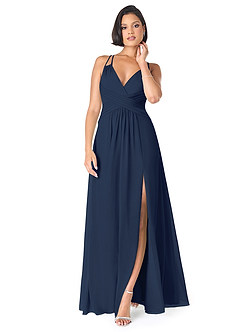 Azazie Farren Vestidos de damas de honor Vestido de Azul Marino Oscuro de Gasa de Corte en A Convertible con Plisado image1