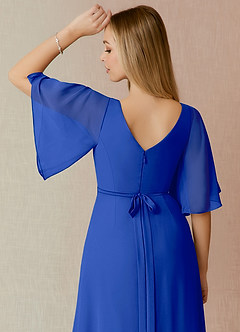 Azazie Cierra Robes de demoiselle d'honneur Robe Trapèze en Mousseline de soie Col en V Bleu Roi image8