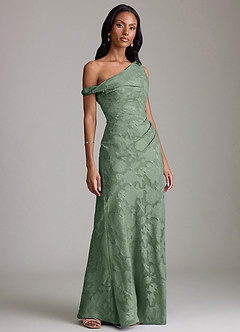 Azazie Emerson Robes de demoiselle d'honneur Robe Sirène en Blumen-Burnout Épaule décolletée Matcha image4