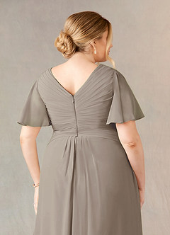Azazie Morning Glory Mother of the Bride Dresses Taupe A-Line V-Neck Ruched Chiffon Dress image10