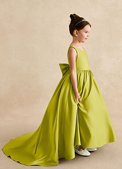 Azazie Mimia Flower Girl Dresses Lemongrass A-Line Bow Matte Satin Dress image1