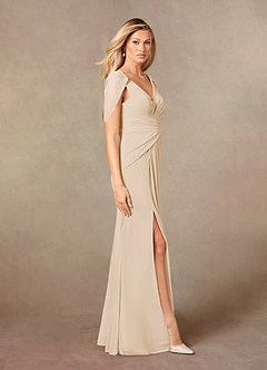 Azazie Luisa Mother of the Bride Dresses Champagne Mermaid V-Neck Pleated Mesh Dress image4