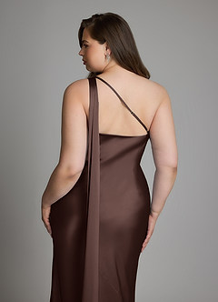 Azazie Juniper Bridesmaid Dresses Ganache Mermaid One Shoulder Stretch Satin Dress image13