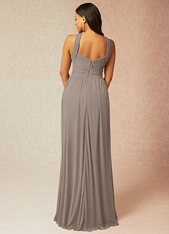 Azazie Hillian Bridesmaid Dresses Taupe A-Line Halter Pleated Mesh Dress image2