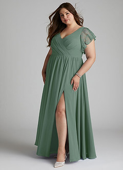 Azazie Zella Bridesmaid Dresses Eucalyptus A-Line Lace Chiffon Dress image9