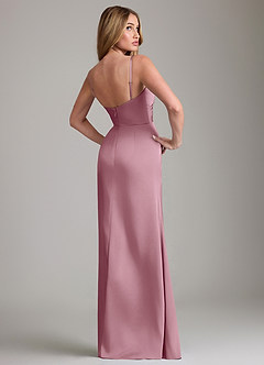Azazie Danelle Bridesmaid Dresses Vintage Mauve Sheath Pleated Stretch Satin Dress image2