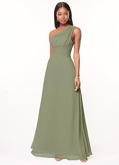 Azazie Ashley Bridesmaid Dresses Pistachio A-Line Ruched Chiffon Dress image1