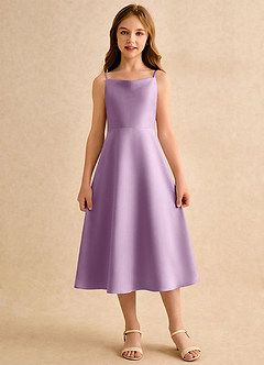 Azazie Jaella Girls Formal Flower Girl Dresses Wisteria A-Line Pleated Matte Satin Dress image3