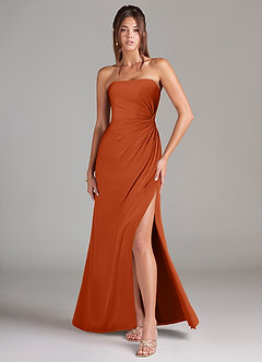 Azazie Aliani Bridesmaid Dresses Burnt Orange Sheath Strapless Chiffon Convertible Dress image1