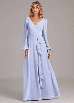 Azazie Simone 신부 들러리 드레스 A라인 긴팔 쉬폰 바닥 길이 드레스 image5